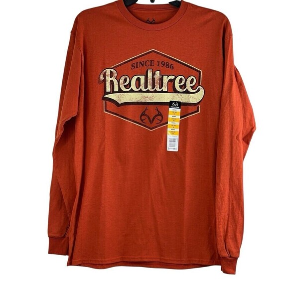 NEW Realtree Men's Long Sleeve Tee Shirt Size Medium Orange Logo Deer Antlers - Picture 6 of 6